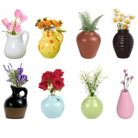 8 PCS Mini Ceramic Vase Magnets with Flowers,Tiny 3D Plant Vase for Fridge Cute Mini Vase Magnets for Refrigerator Decoration Kitchen Locker Kitchen Office