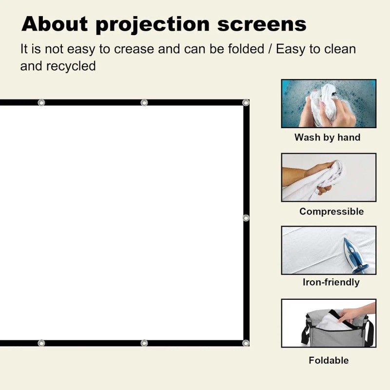72 Inch Projector Screens Portable Fast Fold High-Density White Less