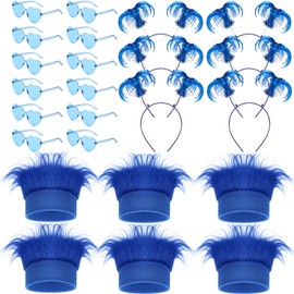 Yunsailing 24 Pcs Women Ponytails Headband Hairy Headband Feathers Heart Shape Sunglasses Accessories Costume for Men(Blue)