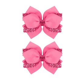 2 Pcs Hot Pink Bows for Hair, 4 Inch Pink Hair Bow Sparkly Glitter with Alligator Clips for Teens Girls Birthday Wedding Dress Decor Valentines Gifts