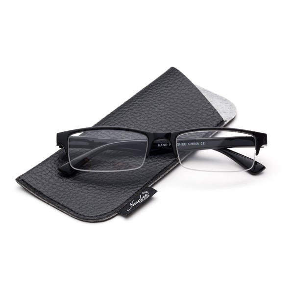 Semi-Rimless Reaing Glasses Stylish Look Light Weight with Carring Pouch Black