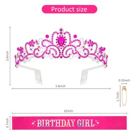 Ondder Birthday Girl Sash and Crown for Women Birthday Girl Crown Tiara for Birthday Decorations Glitter Birthday Sash and Tiara Princess for Birthday Party Favors