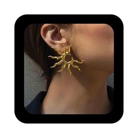 Enautoabs Large Gold Sun Earrings Metal Sun Stud Earrings Gold Hollow Sunburst Earrings Exaggerate Big Sunshine Earrings Celestial Earrings Jewelry for Women(Sun B)