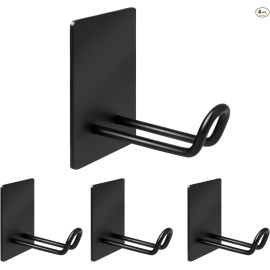 NoBrand Self Adhesive Hooks Heavy Duty, Large Stainless Steel Towel Hooks, Black(4Pcs)