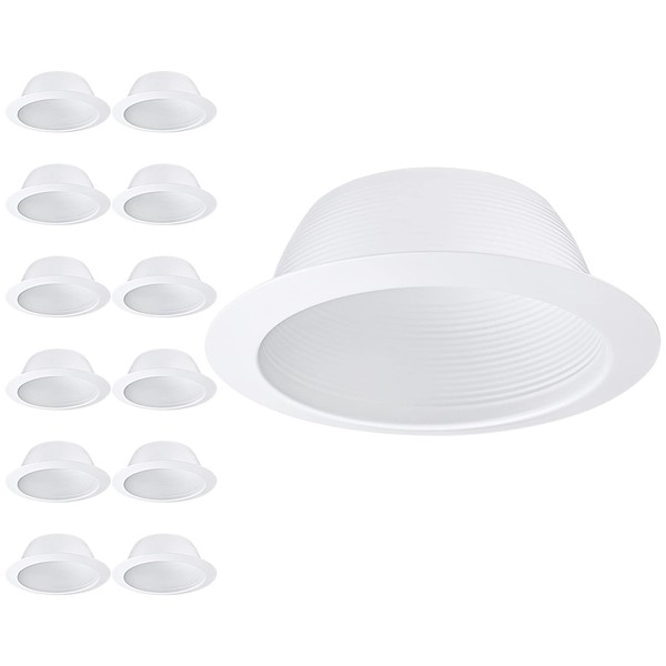 TORCHSTAR 12-Pack 6 Inch Integrated Can Light Trim, One Piece Baffle Trim, Full Metal, Fit Halo/Juno Remodel Recessed Housing, White