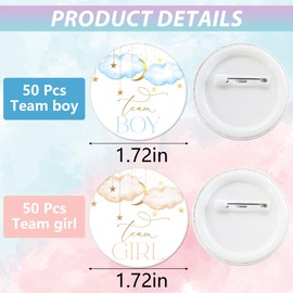50 Pcs Moon Stars Gender Reveal Badges Button Pins Twinkle Twinkle Little Star Team Boy or Girl Pins He or She Gender Reveal Decorations Pin Badge for Baby Shower Party Favor Game Supplies, 1.7 In (50, Moon Stars)