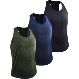 Cadmus Men's 3 Pack Gym Muscle Vest Running Dry-Fit Sleeveless Y-Back Tank Top Training Fitness Shirts,Black,Navy Blue,Olive Green,2XL