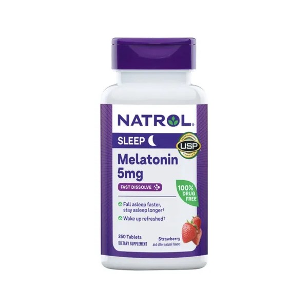 Natrol Extra Strength Melatonina Sleep 5mg 250 Tabletas Sabor Fresa