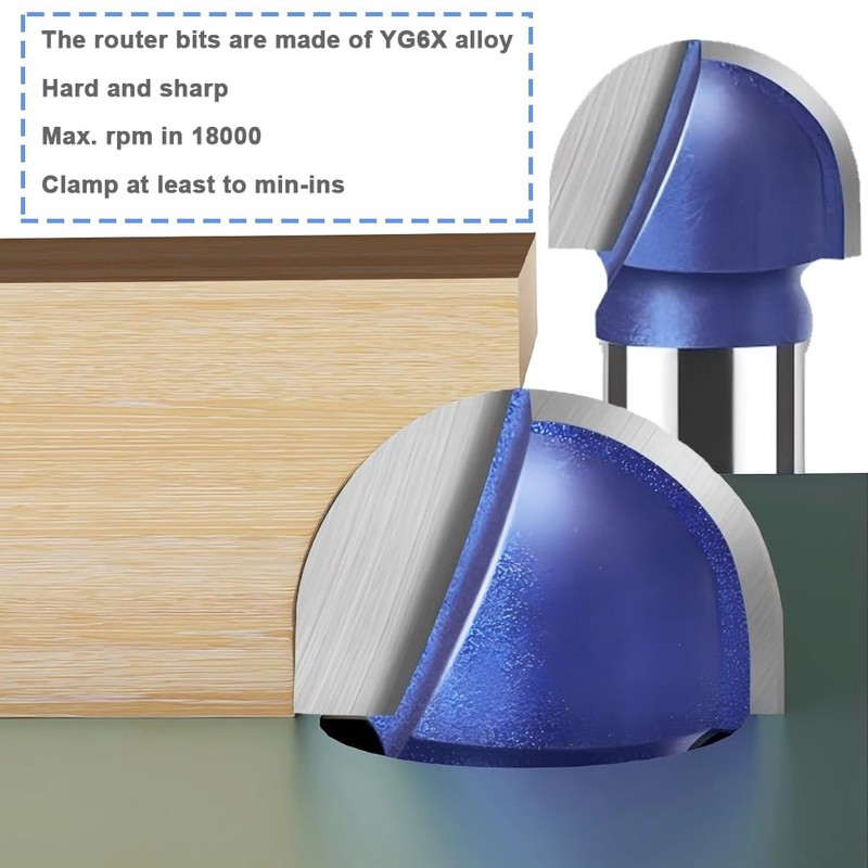 Wolfride 4pcs Core Box Router Bit 1/4 Inch Shank Round