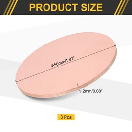 sourcing map 3Pcs Copper Round Plate, 0.08"(2mm) Thick 2"(50mm) Dia Pure Copper Metal Sheet T2 Copper Round Disc Brass Circle Gaskets for Metal Stamping DIY Crafts