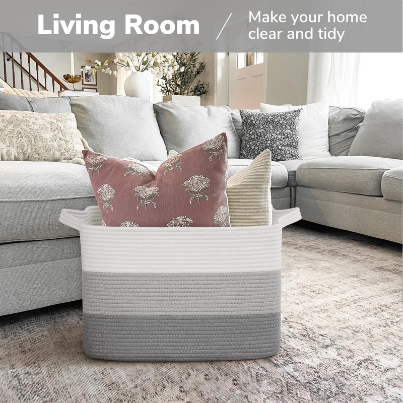 Goodpick Large Woven Basket, Rectangle Rope Storage Baskets for Organizing,
