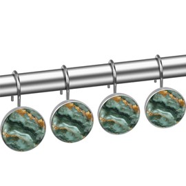 Marbling Shower Curtain Hooks,12 Pcs Rust Proof Glass Surface Stainless Steel Curtain Rings for Bathroom Bedroom Living Room Kitchen Home Shower Rods Decor