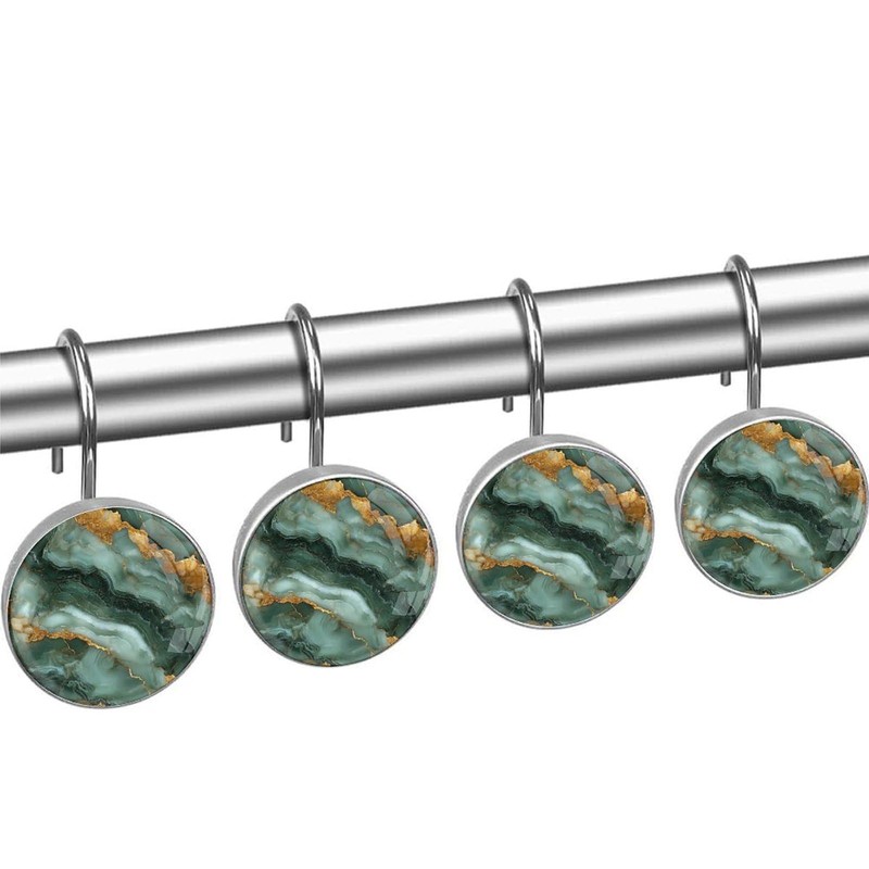 Marbling Shower Curtain Hooks,12 Pcs Rust Proof Glass Surface Stainless