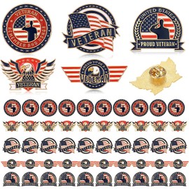 Tondiamo 25 Pcs Veteran Pins Bulk US Patriotic Military Lapel Pin 5 Style Army Veteran Badge for Military Gift Favor