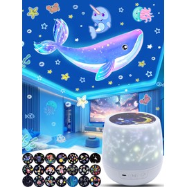 Projector Night Light for Kids + 21 Sets of Films, Kids Night Light Projector for Bedroom, Ceiling, Star Galaxy Projector with 360° Rotation for Baby Girls, Birthday, Christmas, Nursery, Room Decor