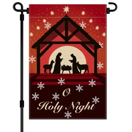O Holy Night Christmas Garden Flag 12 x 18 Inch Double Sided Burlap Nativity Christ with Star of Bethlehem Jesus Religious Yard Flags for Xmas Winter Farmhouse Seasonal Decor