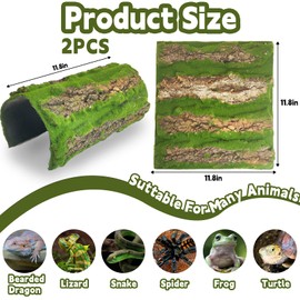 kathson 2pcs Cork Bark for Reptiles 11.8 "L X 11.8" W Cork Terrarium Background Bearded Dragon Tank Background with Artificial Moss Natural Reptile Climbing Mat for Spider Gecko Lizard Chameleon