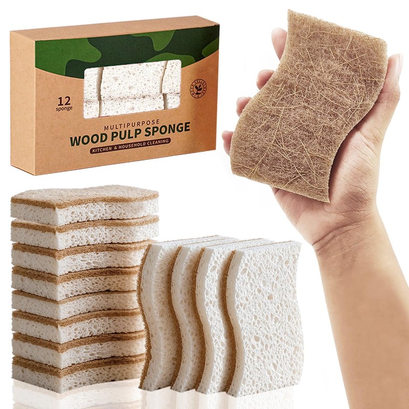 12PCS Esponja para Trastes Naturales, Esponja Trastes EcolóGicas, Esponjas para