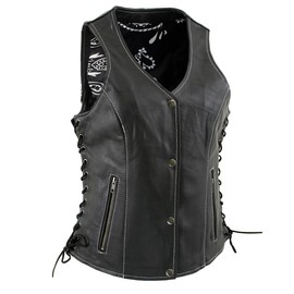 Milwaukee Leather LKL4711 Women's Black Premium Leather Motorcycle Vest with Side Lace Adjustment - X-Large