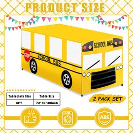 2Pcs 6 Ft School Bus Tablecloths Birthday Party Decorations School Bus Theme Table Cover Washable Fabric Polyester Rectangle Table Covers Protector for School Kindergarten Back to School Party Decor
