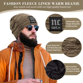 Bequemer Laden Mens Winter Beanie Hat Scarf Set Warm Knit Thick Fleece Lined Skull Cap Neck Warmer Gifts for Women Men