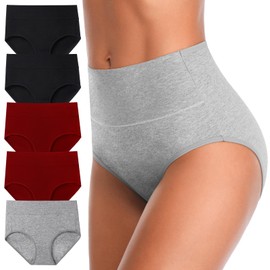 Annenmy High Waisted Briefs for Women Cotton Underwear Full Coverage Panties Stretch No Muffin Top Full Briefs 5 Pack L Multicolor
