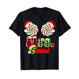 Mrs Claus Couples Cute Peppermint Candy Cane Christmas Plaid T-Shirt