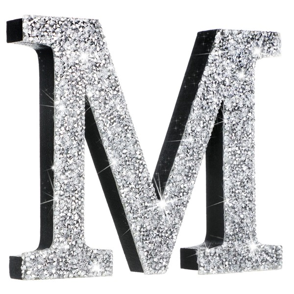 Qunclay 5.7 Inch Silver Crystal Diamond Letters Glitter Letters Hanging