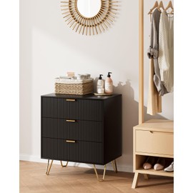 Aobafuir 3 Drawer Dresser for Bedroom, Modern Closet Dressers Chest of Drawers, Storage Dresser Chest Cabinet Organizer Unit, Small Fluted Dresser for Bedroom (Black Stripe)