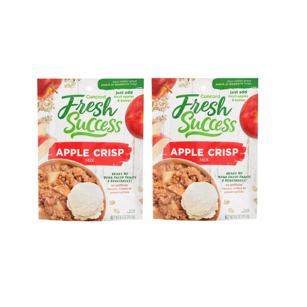 Concord Foods Apple Crisp Mix 8.5 oz Bag - 2 Pack - Great topping for Apple, Peach, Pear and Blueberry Crisp or Pie