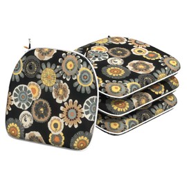 TWLEAR Indoor/Outdoor Chair Cushions 16x17 Inch, Patio Chair Cushions with Ties, All Weather Seat Cushions for Patio Furniture Home Garden Chair Use, Set of 4,Black Yellow Crosby