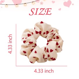 Valentine’s Day Hair Scrunchies for Women Heart Hair Ties Cute Red Heart Hair Bands Sweet Hair Scrunchy for Girls White Ponytail Holders Non-Slip Hair Elastic Valentine’s Party Hair Accessories 2Pcs