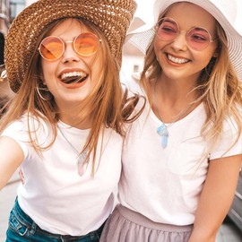 MJartoria BFF Necklace for 2 Crystal Charms Best Friend Necklace Matching Pendant Friendship Necklace for Couples Gifts (Blue+Pink, Matching Butterfly)