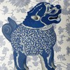 Kelly Stevens-McLaughlan, Happy Blue Foo Dog Chinoiserie on Cream Cushion