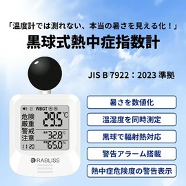 Heat Stroke Index Meter, Black Ball Type, Portable WBGT Measuring Instrument, JIS Standards Compliant, Thermometer, Hygrometer, Clock, Visualizes Heatstroke Risk, Alarm Warning, Heatstroke Prevention