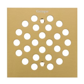 Genpe Square 4-1/4 Inch Screw-in Shower Drainer Cover Replacement Stainless Steel Floor Drain Grate with Screws Brushed Golden