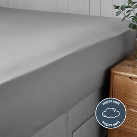 Silentnight Supersoft Double Fitted Sheet - Grey Deep Fitted Bed Sheets with Elasticated Hems and Non Iron Fabric - Machine Washable and Hypoallergenic - Double 140 x 190cm - Grey