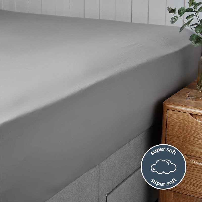 Silentnight Supersoft Double Fitted Sheet - Grey Deep Fitted Bed