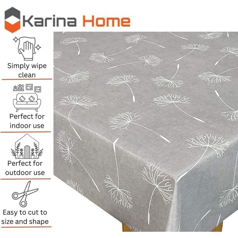 Karina Home Megan Wipe Clean Tablecloth Vinyl PVC (Grey, 120cm
