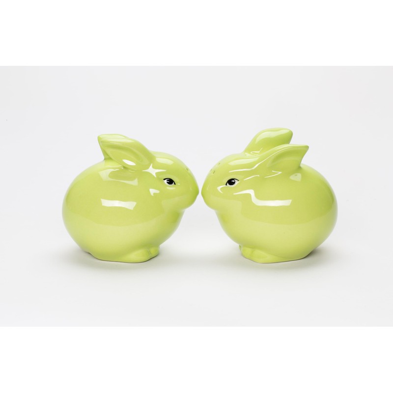 Fine Ceramic Green Bunny Rabbit Salt & Pepper Shakers Set,