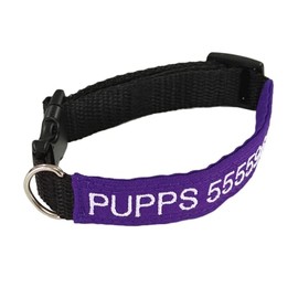 Collar identificador para perro, datos bordados, varios colores. Datos (sustituye placa) de identificación bordados.