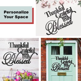 Vivegate Thankful Grateful Blessed Wall Decor – Home Thankful Iron Wall Decor Blessed Wall Signs for Home Decor Entry Way (Large - 18"X12")