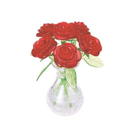 HCM Kinzel Crystal Puzzle – 3D Red Roses in Red Vase, Transparent Design, 47 Pieces, Assembly Kit for Children and Adults