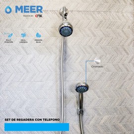 MEER FAUCETS BY CNX Regadera Fija con Desviador a Regadera de Telefono, Regadera Circular con 5 tipos de chorro, Regadera que funciona con baja presión