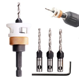 Yakamoz 4PCS Carbide Countersink Drill Bit Set with Adjustable Low Friction Depth Stop, 1/4'' Hex Shank Countersink Bits with Replaceable Pilot Drill Countersink Hole Drill Bit for Wood, Woodworking
