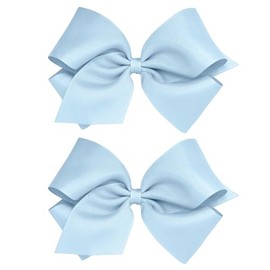 Wee Ones Girls 2 Pack Grosgrain Hair Bows with Plain Wrap Centre on a Wee Stay No Slip Clip, King, Millenium Blue