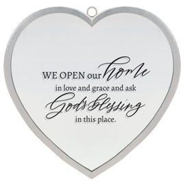 Dicksons Elanze Designs We Open Our Home in Love Heart Shaped Silver 12 x 12 Metal and Glass Wall Mounted Mirror