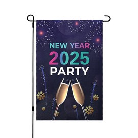 Vokupoga New Year 2025 Party Garden Flag 12x18 Inch Double Sided Outside Champagne Fireworks Garden Flags for Yard Lawn Garden Decor,Home Decorative,Festive Holiday Winter Yard Outdoor Decorative Flag