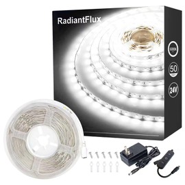 RadiantFlux White Led Strip Lights, Dimmable LED Lights Strip, 50Ft 900Leds, Super Bright LED Tape Lights for Living Room, Bedroom, Kitchen, Vanity Mirro,Flexible LED Light Strips for Indoor Use
