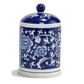 Fresh Linen Scented Filled Lidded Candle in Gift Box Assorted Blue with White - about 30 Hours Soy Wax/Ceramic